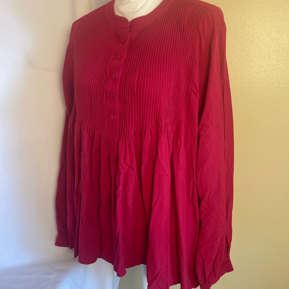 Sundance Pintuck Peasant Tunic Top XL Long Sleeves Boho Romantic Blouse Flowy